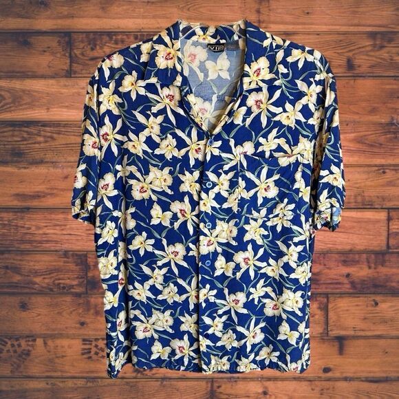 5 for $25🔥Vintage VIP Blue Hawaiian Floral Shirt Medium - Picture 1 of 7